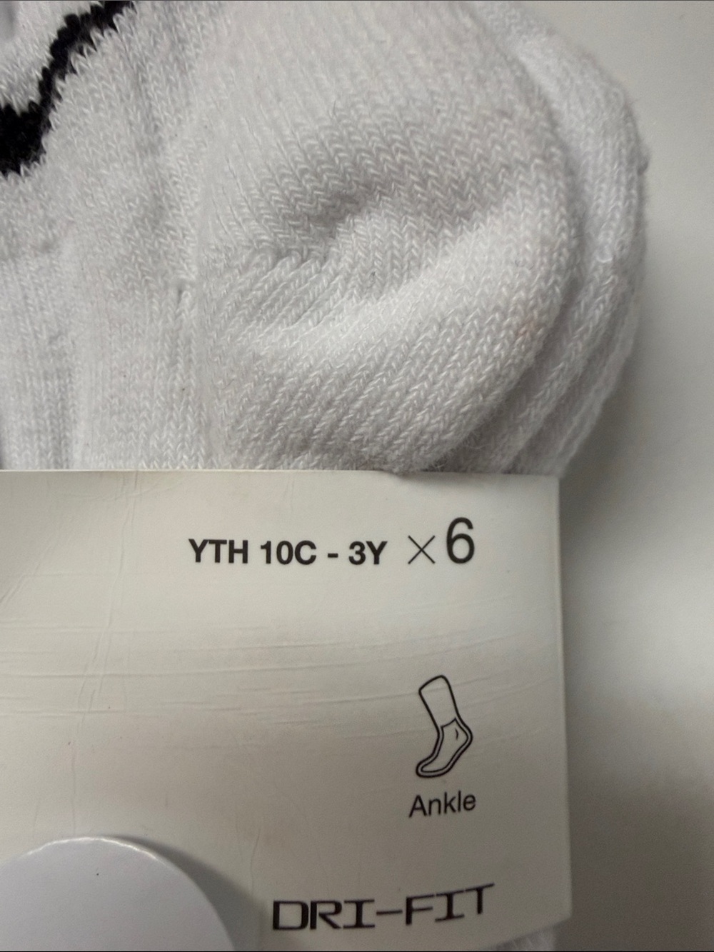 Nike youth White Ankle Cushioned Socks with Black Swoosh - 6 Pack - Picture 2 of 2